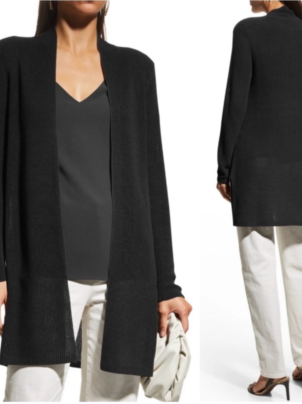 Eileen Fisher Cotton Blend Long Cardigan in Black EUC Size Small